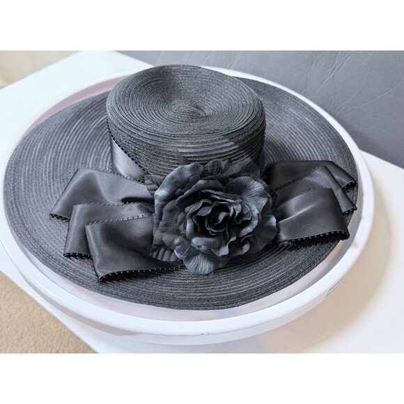 Plaza Suite by Betmar Black Wide Brim Derby Church Hat Floral Wedding Tea Party main image 15